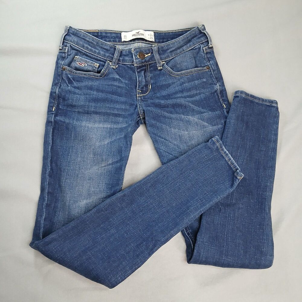 Hollister Super Skinny Jeans Low Rise Med Wash Stretch Denim Pants Womens 24 29